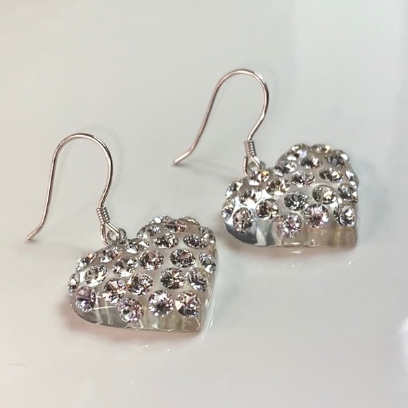 Crystal heart shaped dangle earrings embellished with Swarovski Crystal elements - Picture 7 of 11
